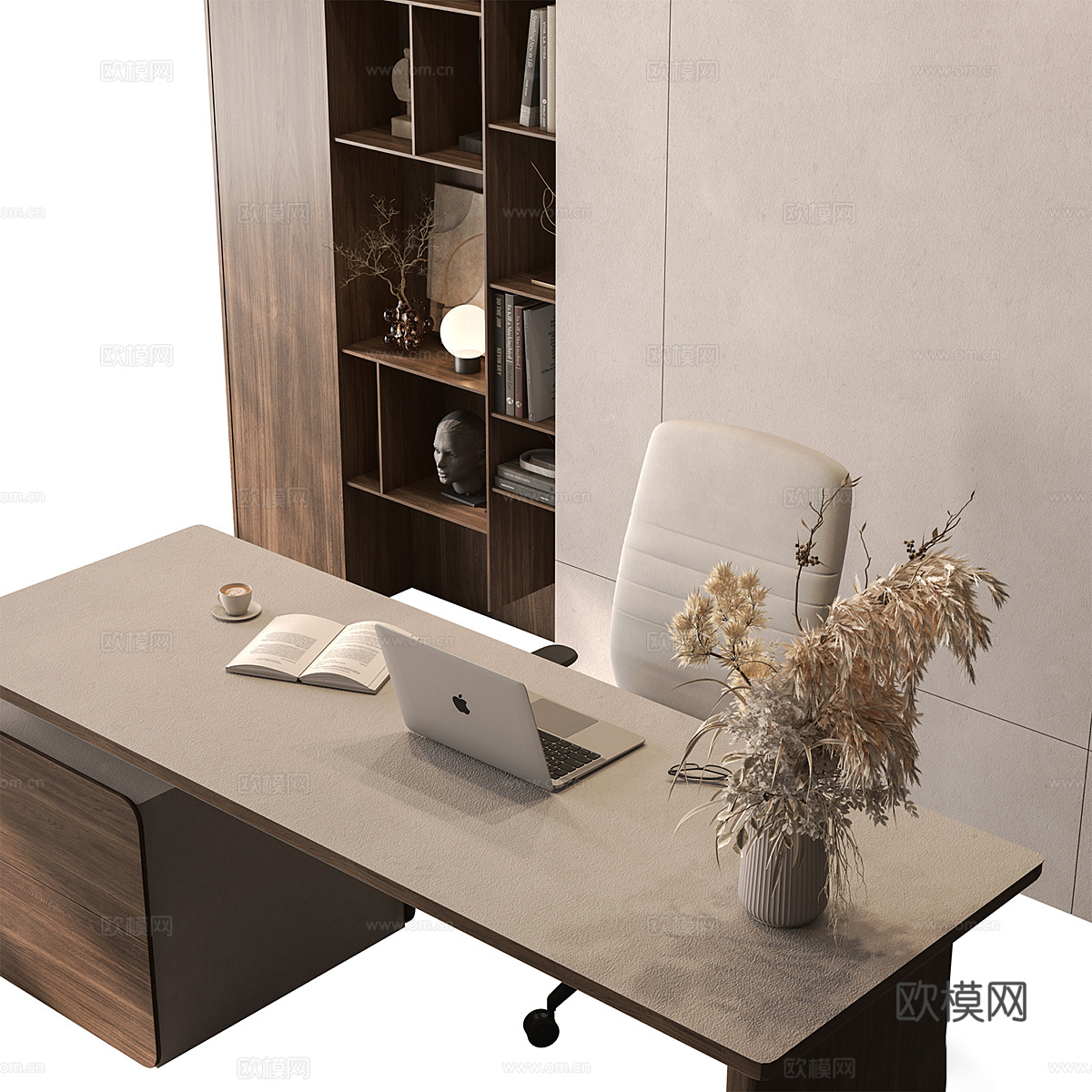 现代意式书房书柜 书桌椅 办公桌椅3d模型