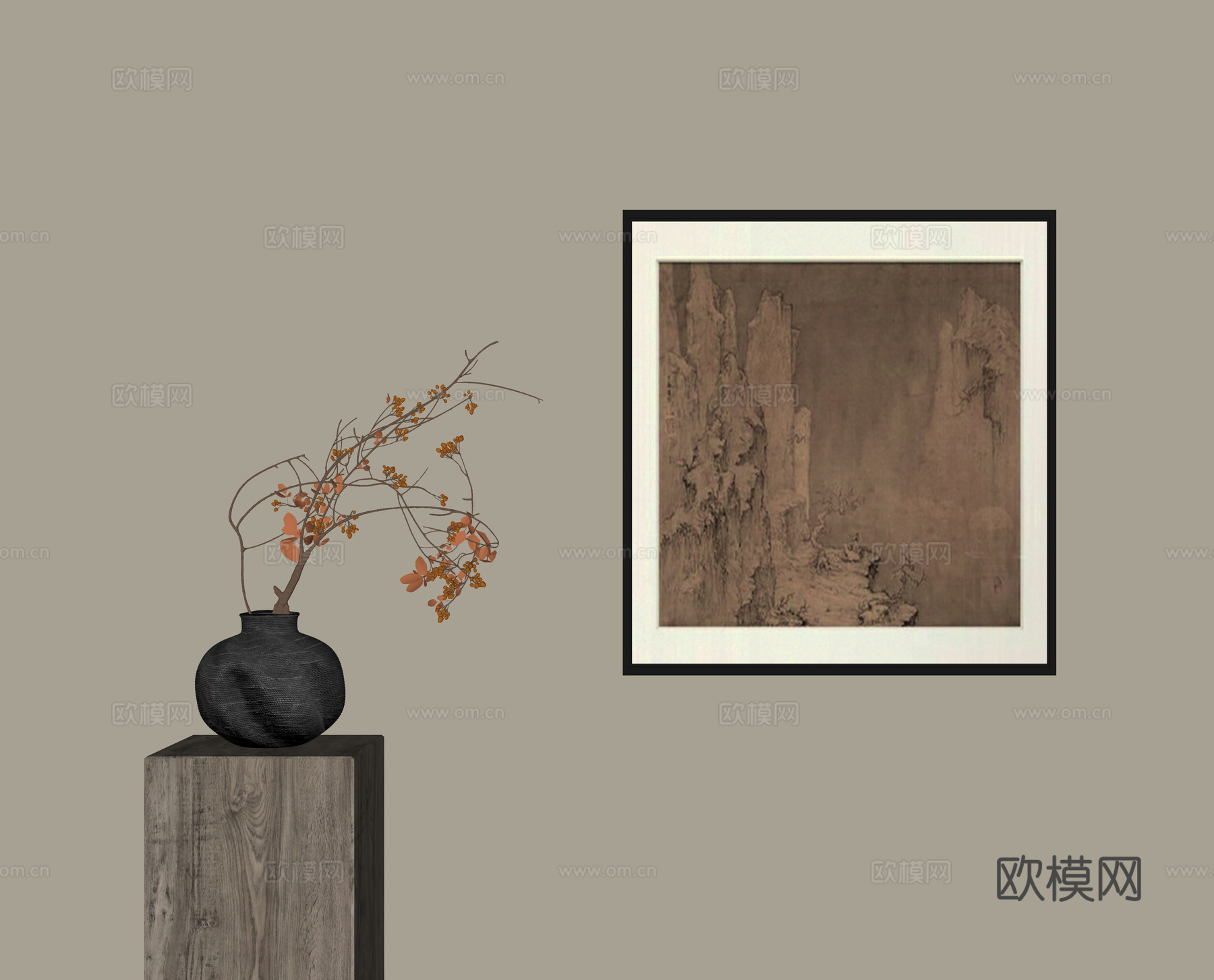 新中式宋式风挂画su模型