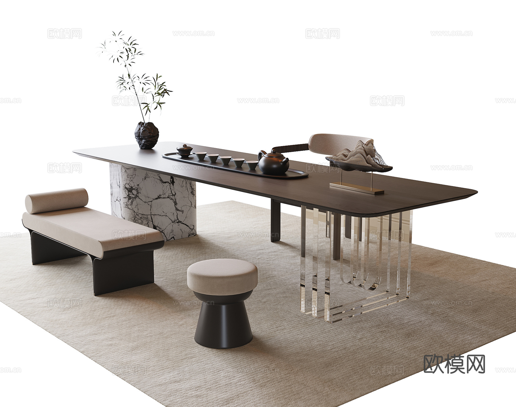现代茶桌椅 凳子 茶具 茶椅3d模型