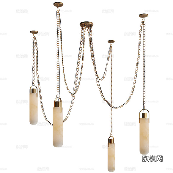 現(xiàn)代輕奢金屬鏈透光石裝飾吊燈3d模型下載(渲染圖4)