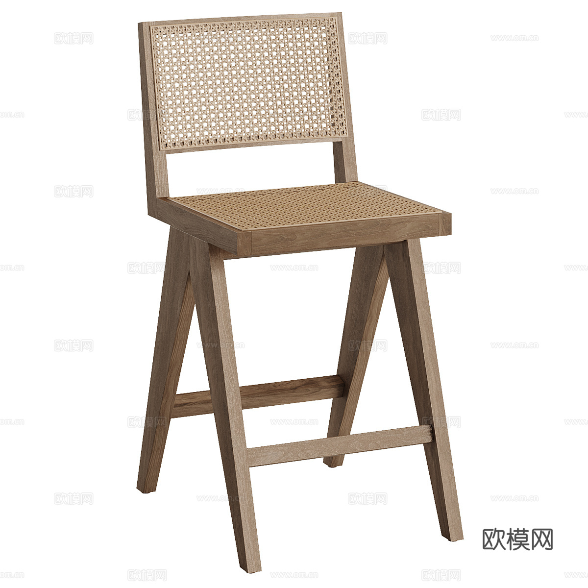新中式原木吧台椅3d模型