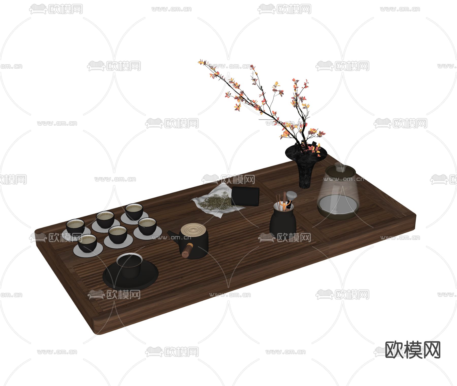 新中式茶具 茶壶 茶杯su模型下载（渲染图1）
