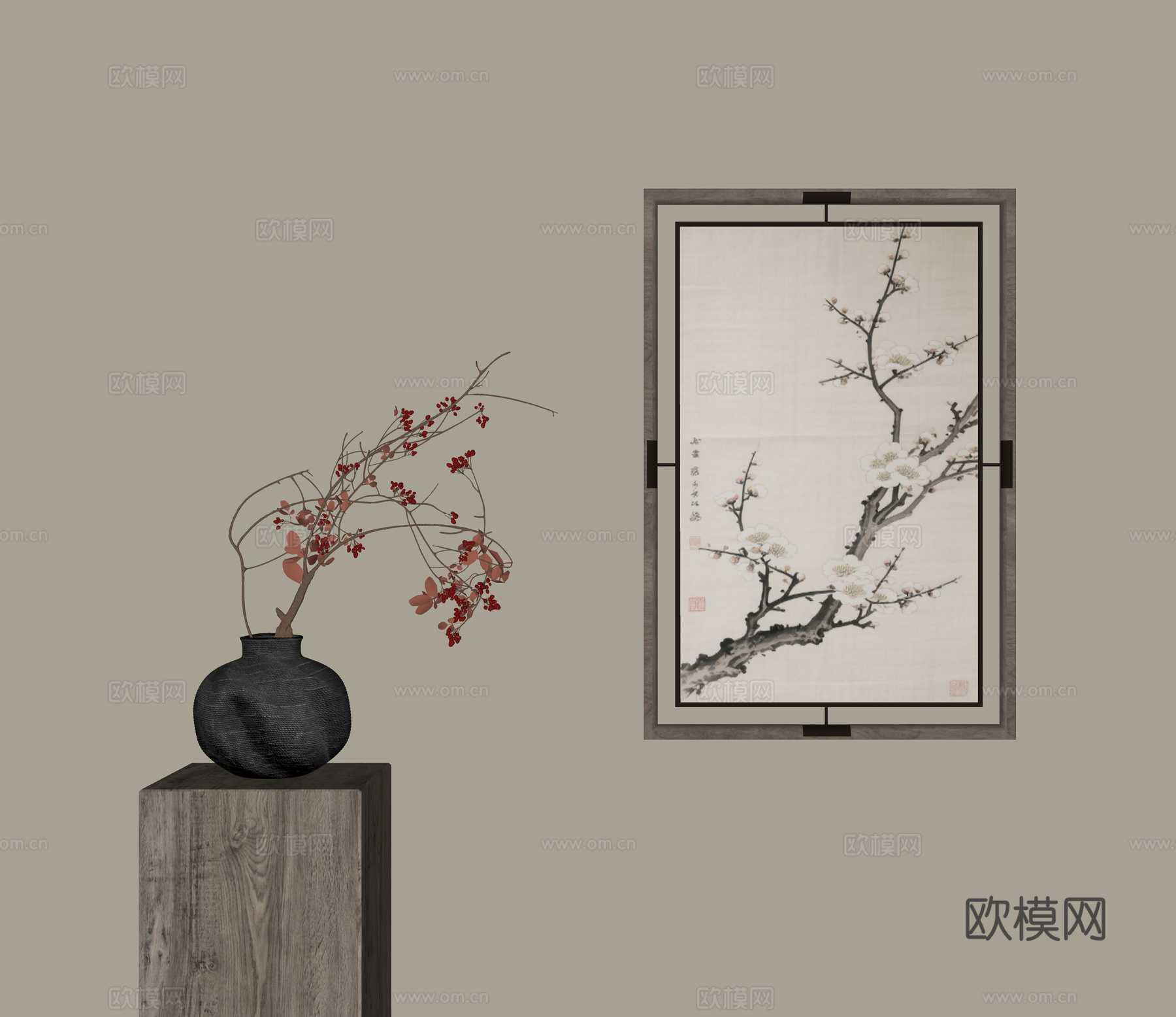 新中式宋式风挂画su模型