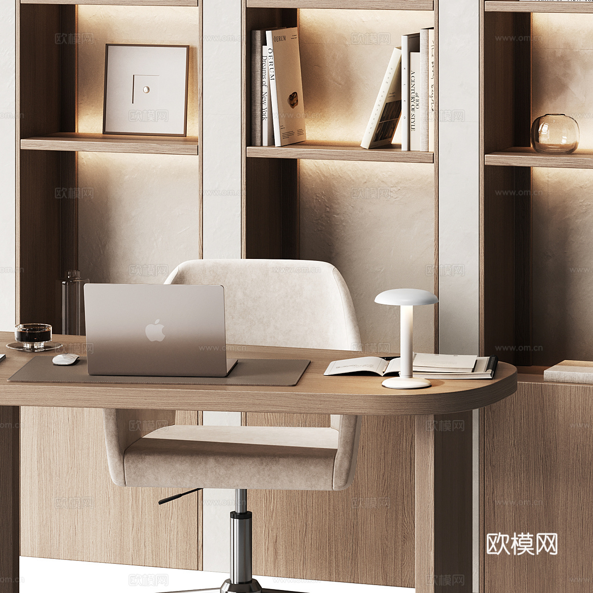 现代意式极简书柜 书桌椅3d模型