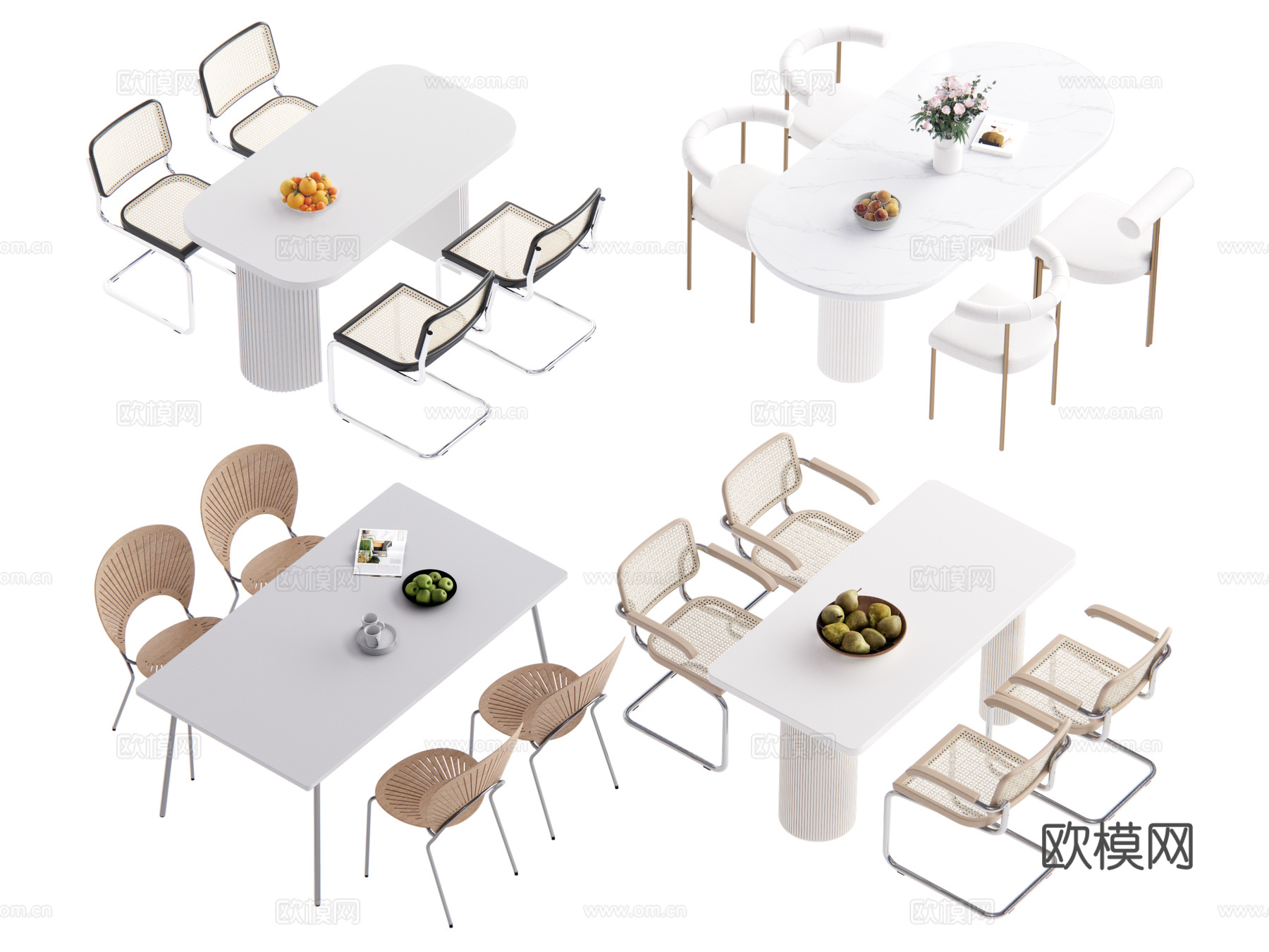 现代奶油风餐桌椅组合su模型