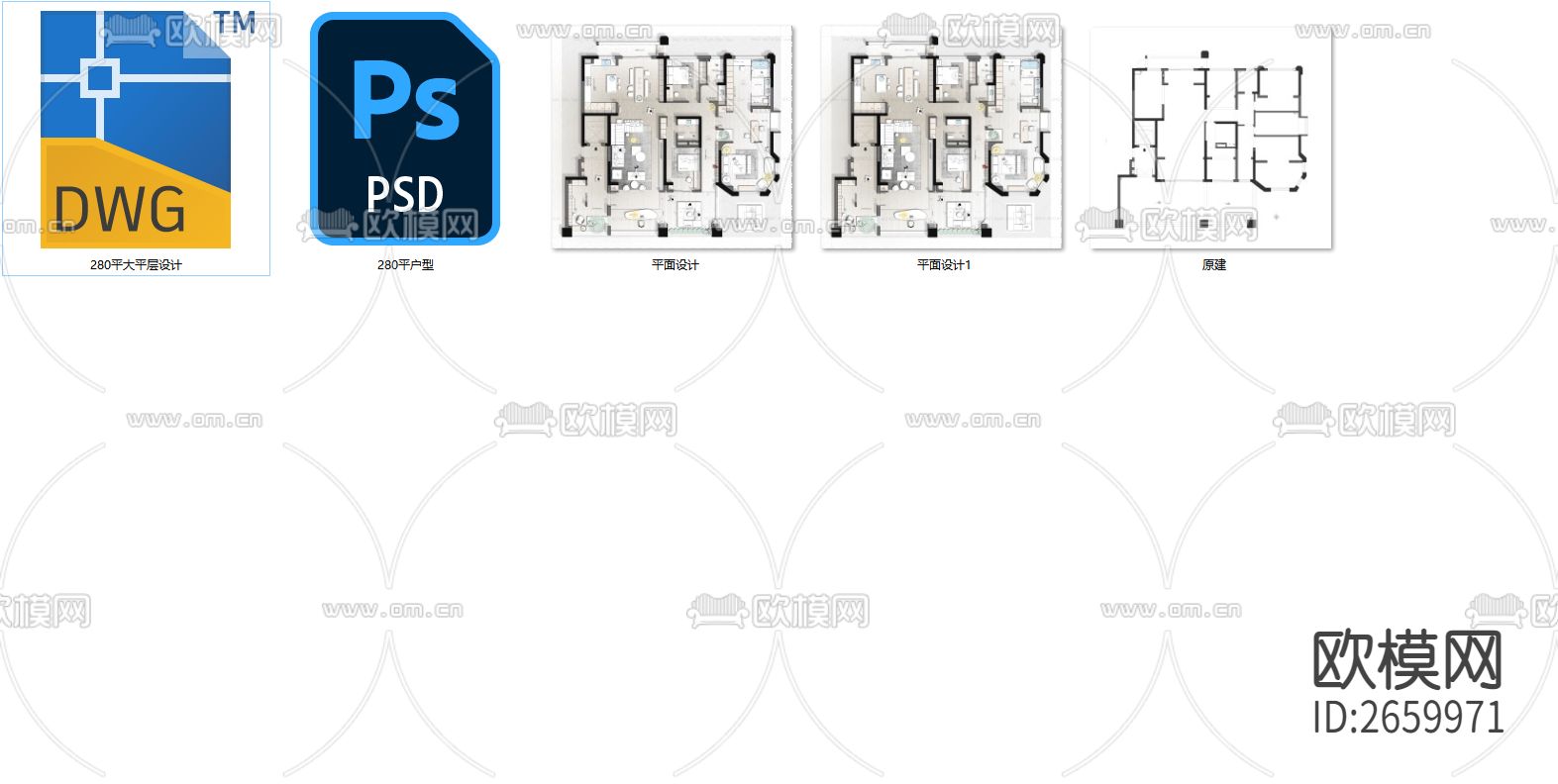 280平大平层平面CAD施工图下载（渲染图3）