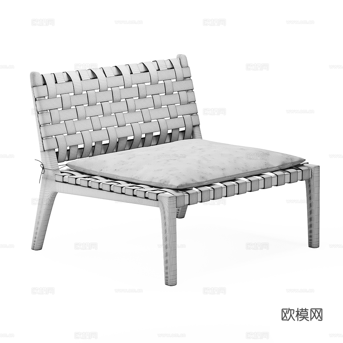 现代意式皮革藤编休闲椅3d模型