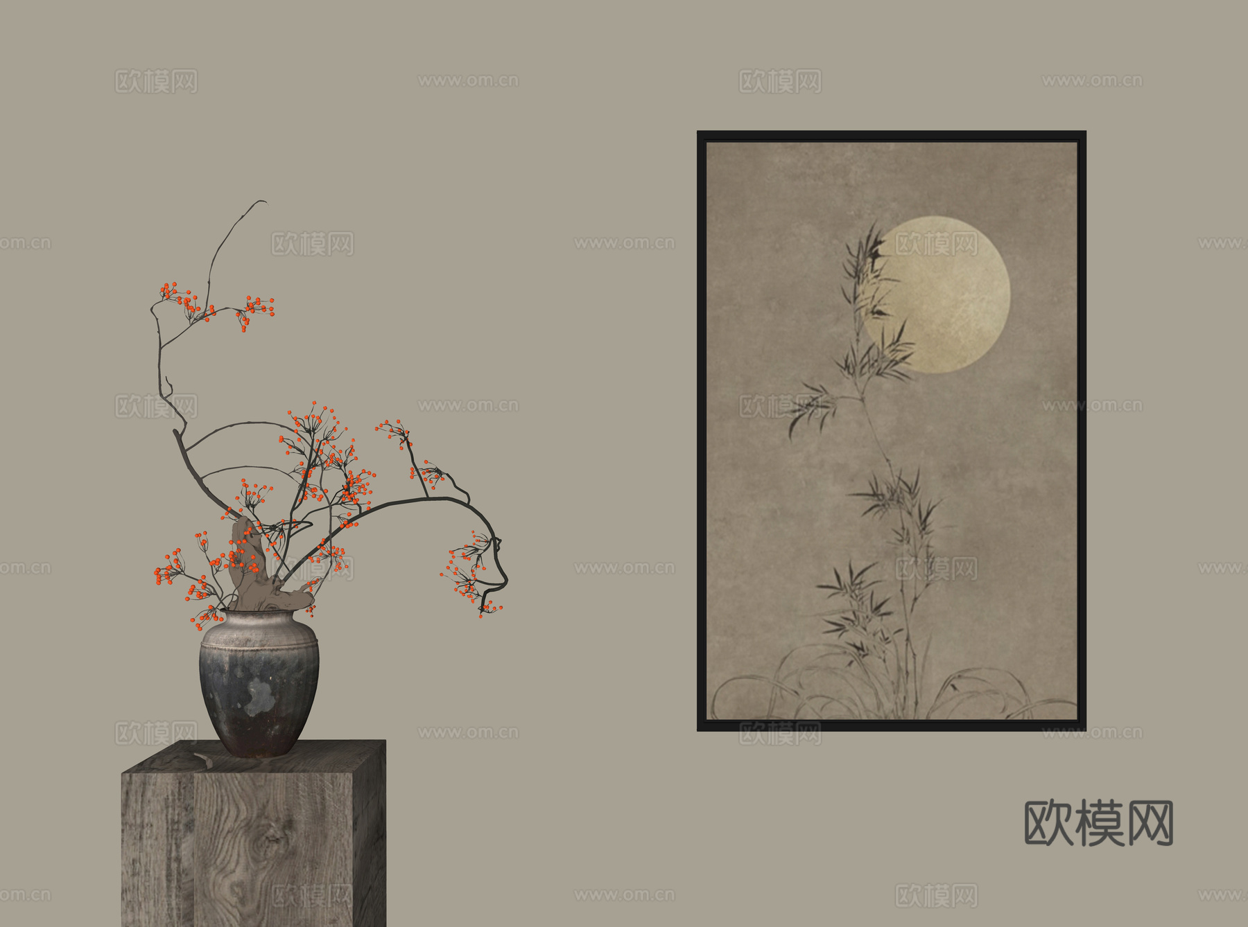 新中式宋式风挂画su模型