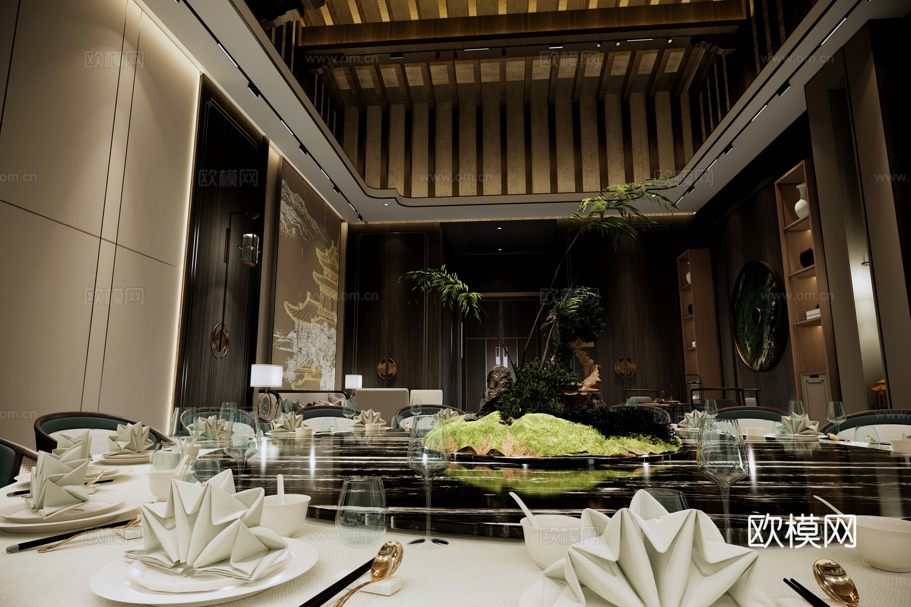 新中式餐饮包厢su模型