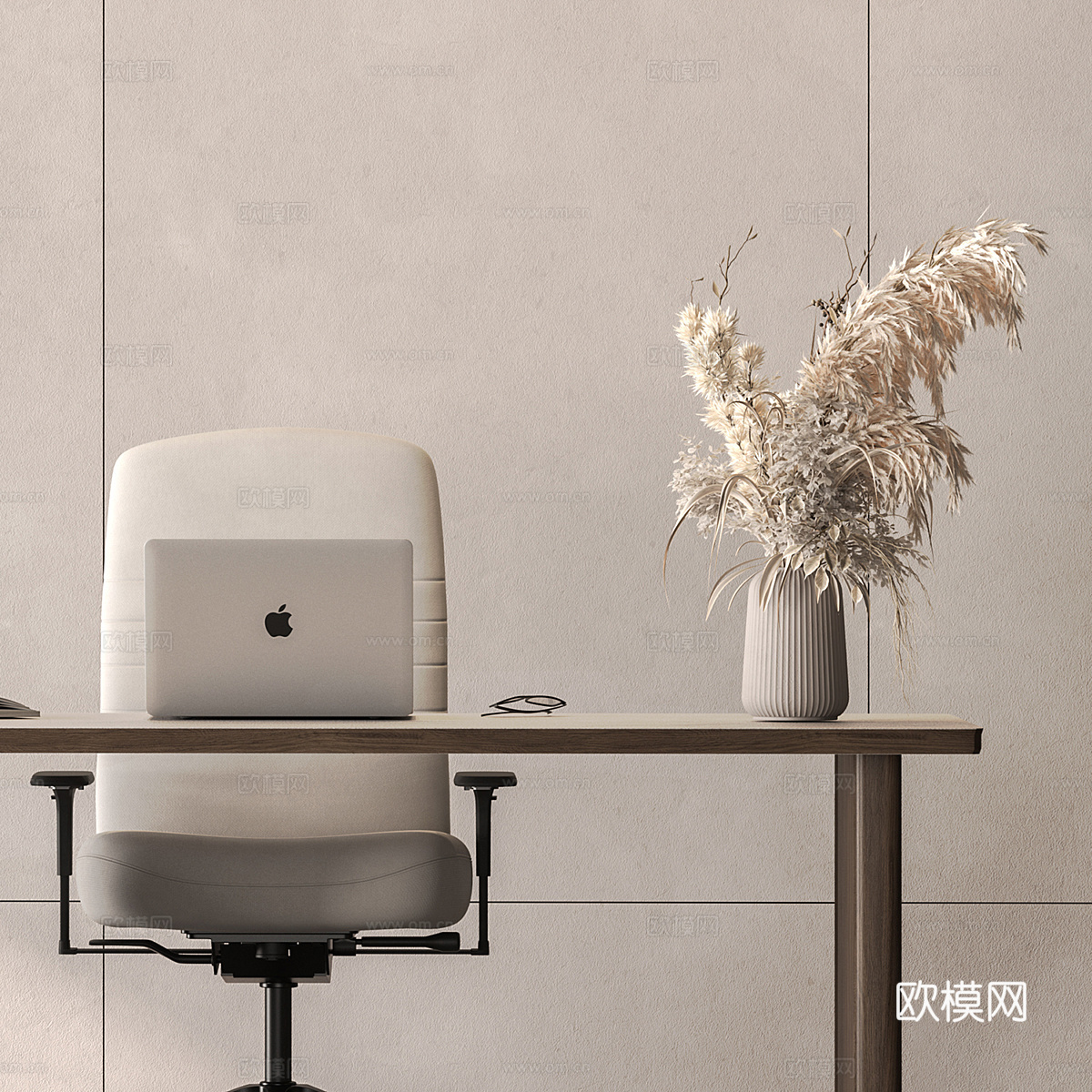 现代意式书房书柜 书桌椅 办公桌椅3d模型