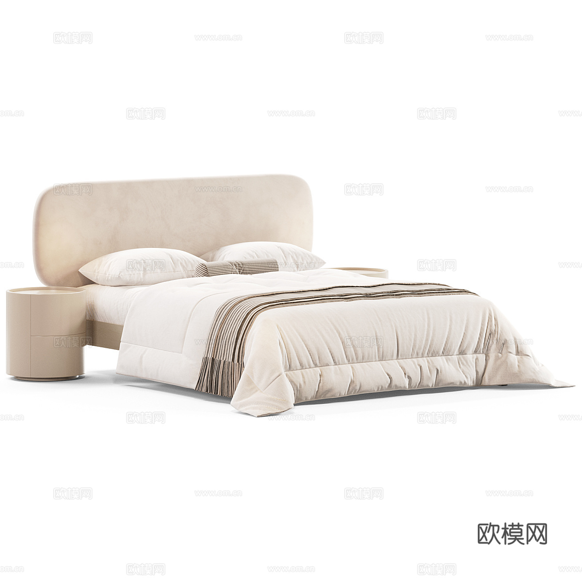 现代奶油风布艺双人床3d模型