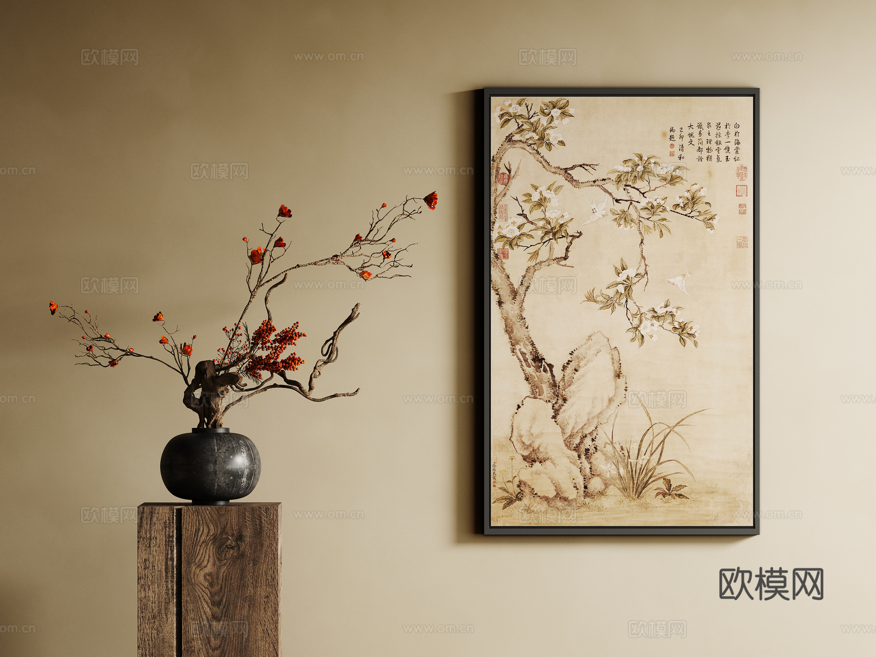 新中式宋式风挂画su模型
