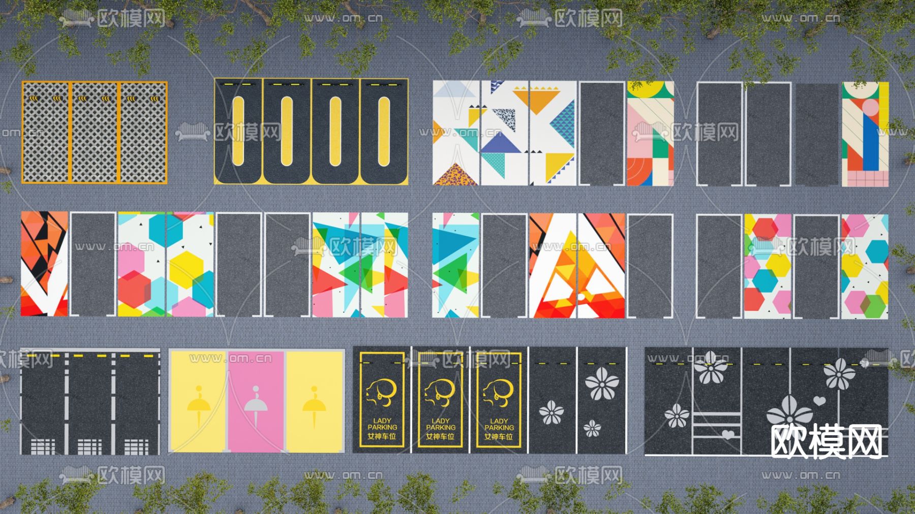 停车场停车位su模型下载（渲染图1）