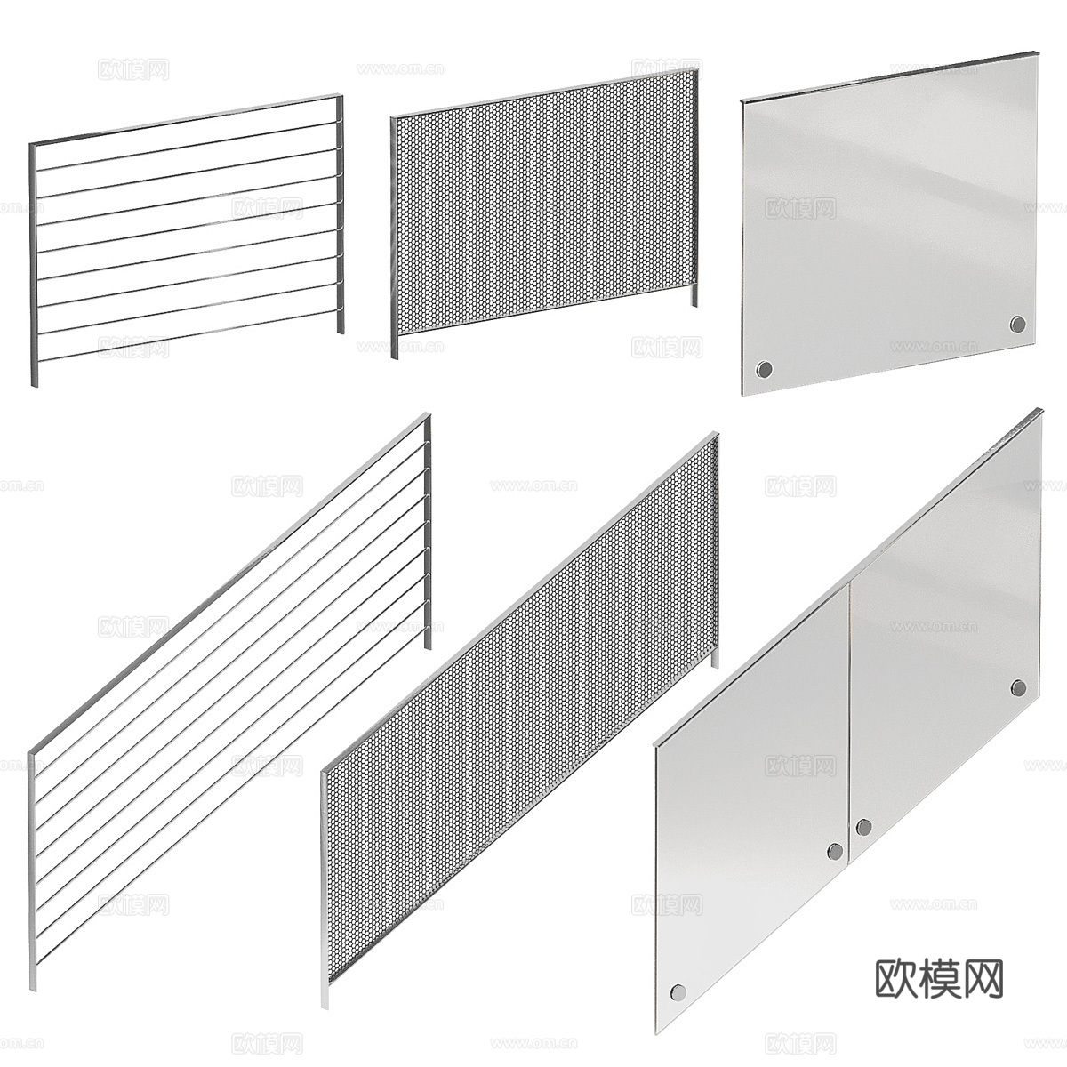 现代极简金属玻璃栏杆3d模型