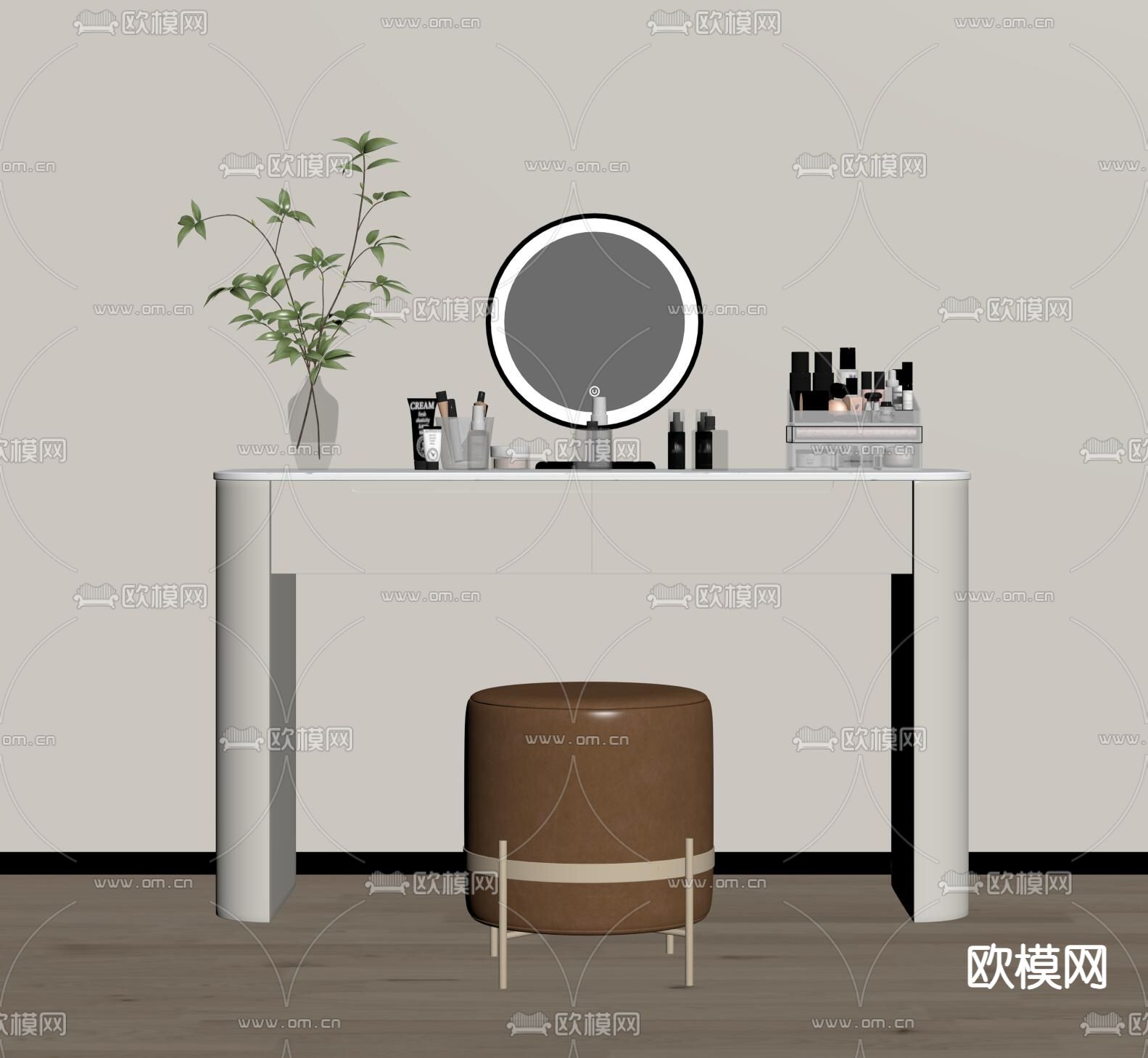 现代梳妆台su模型下载（渲染图1）