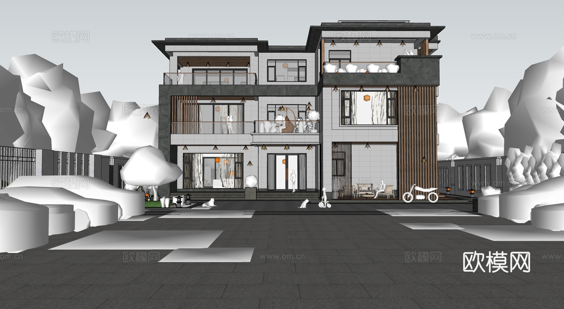 现代独栋别墅  自建房 多层su模型