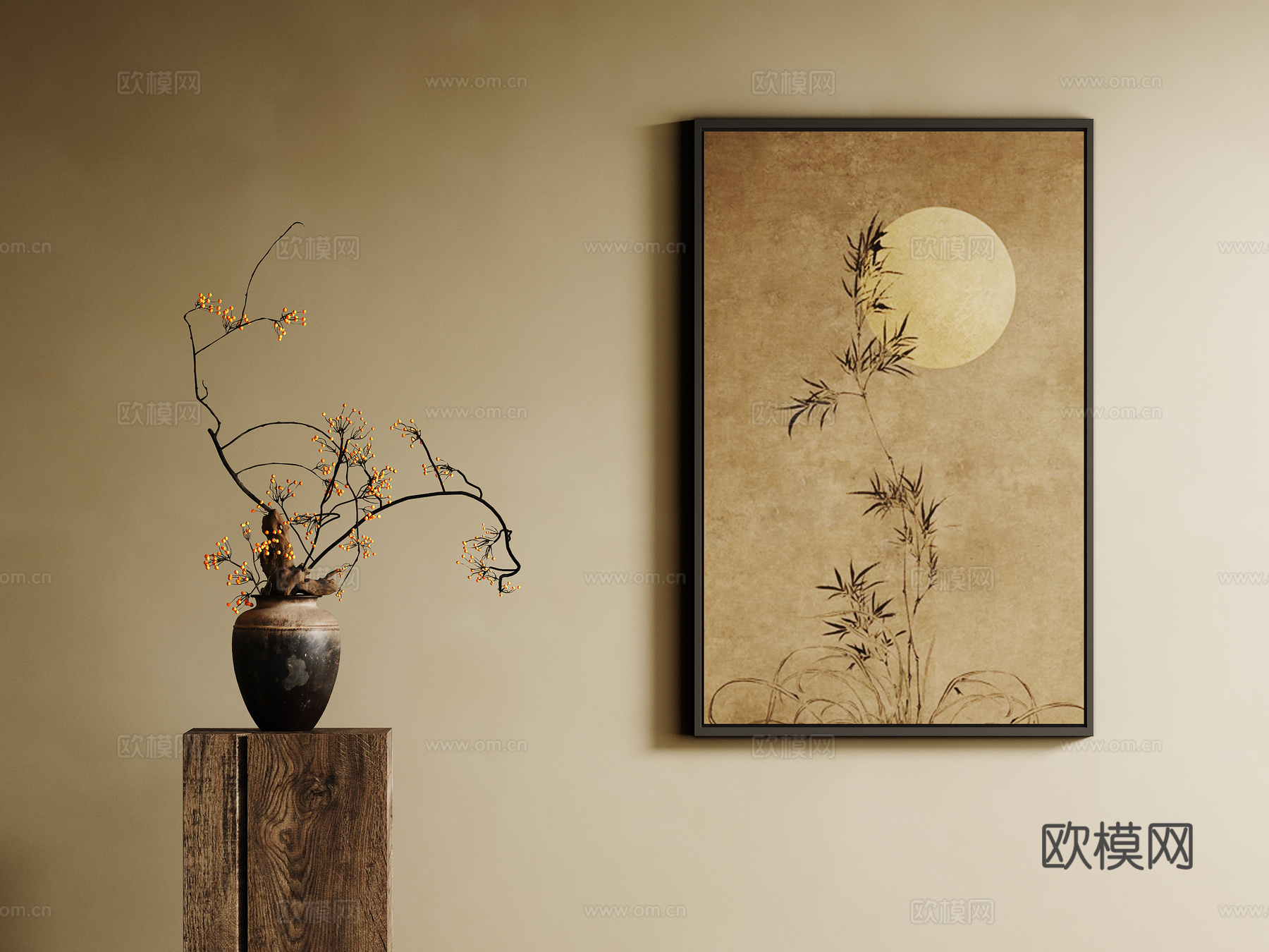 新中式宋式风挂画su模型