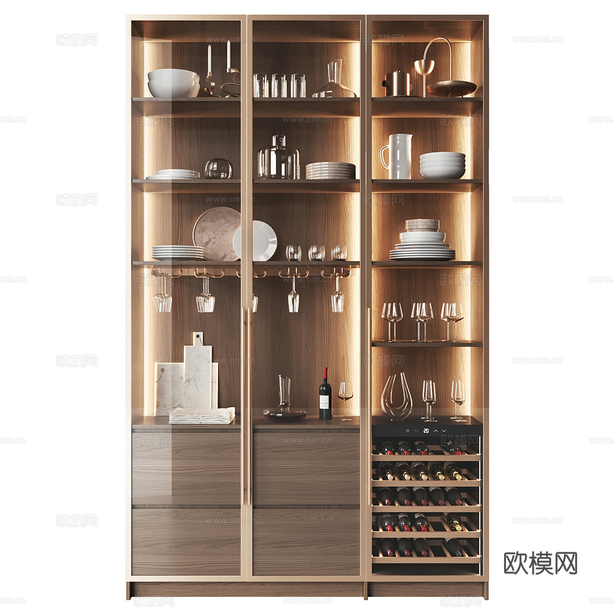 现代意式轻奢玻璃酒柜 恒温酒柜3d模型