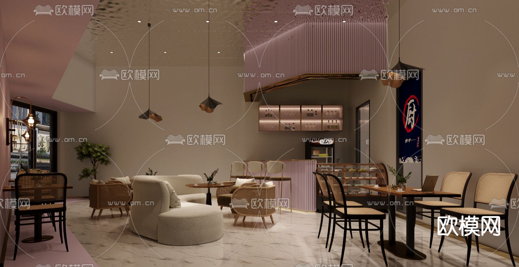 奶茶店门头 甜品店3d模型下载（渲染图2）