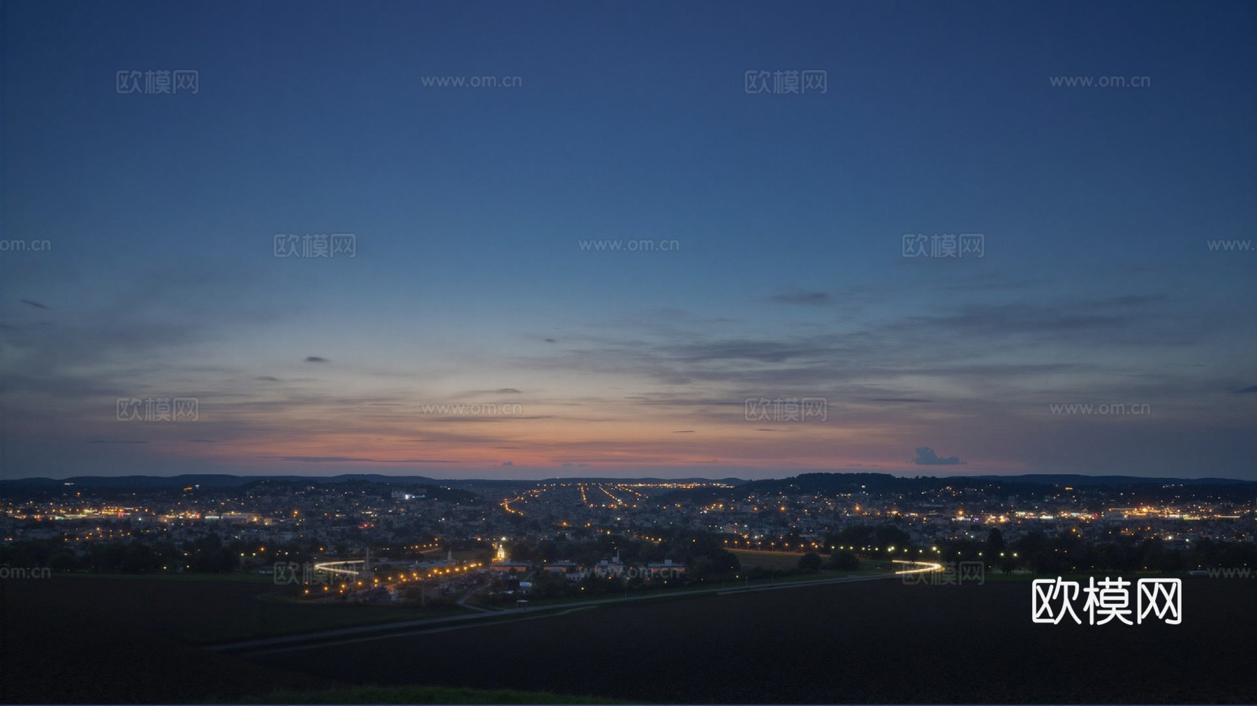 城市晚霞外景