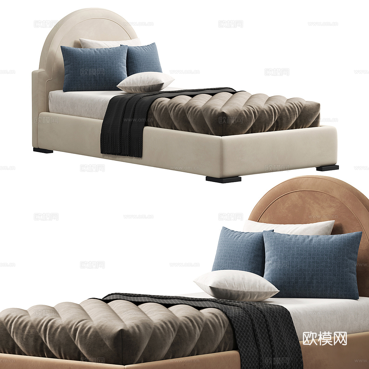 美式简约布艺单人床3d模型