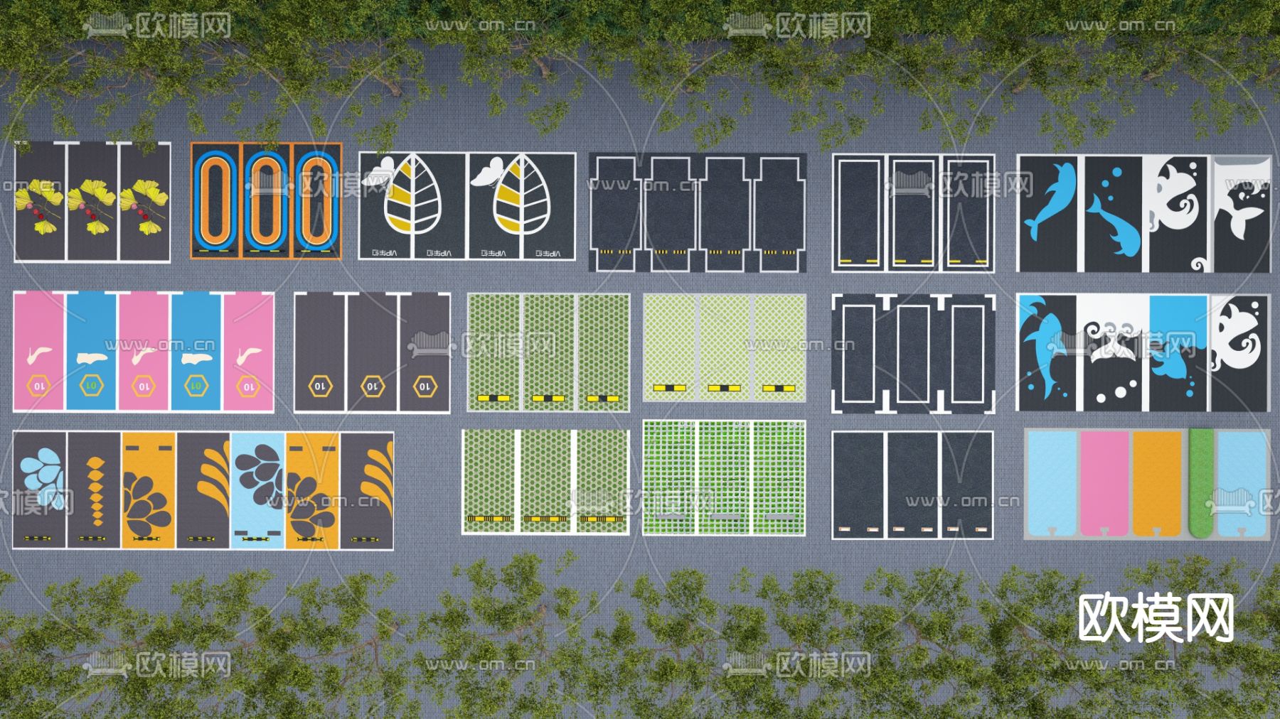 停车场停车位su模型下载（渲染图1）
