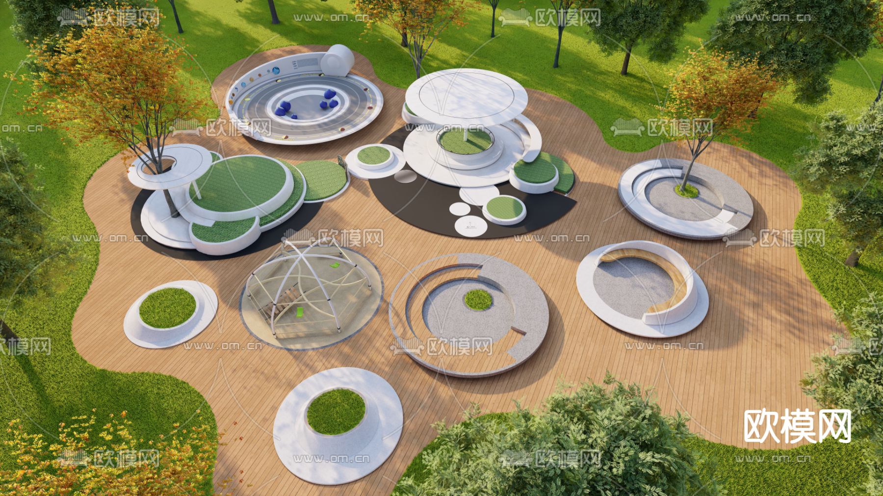 户外景观座椅 树池su模型下载（渲染图2）