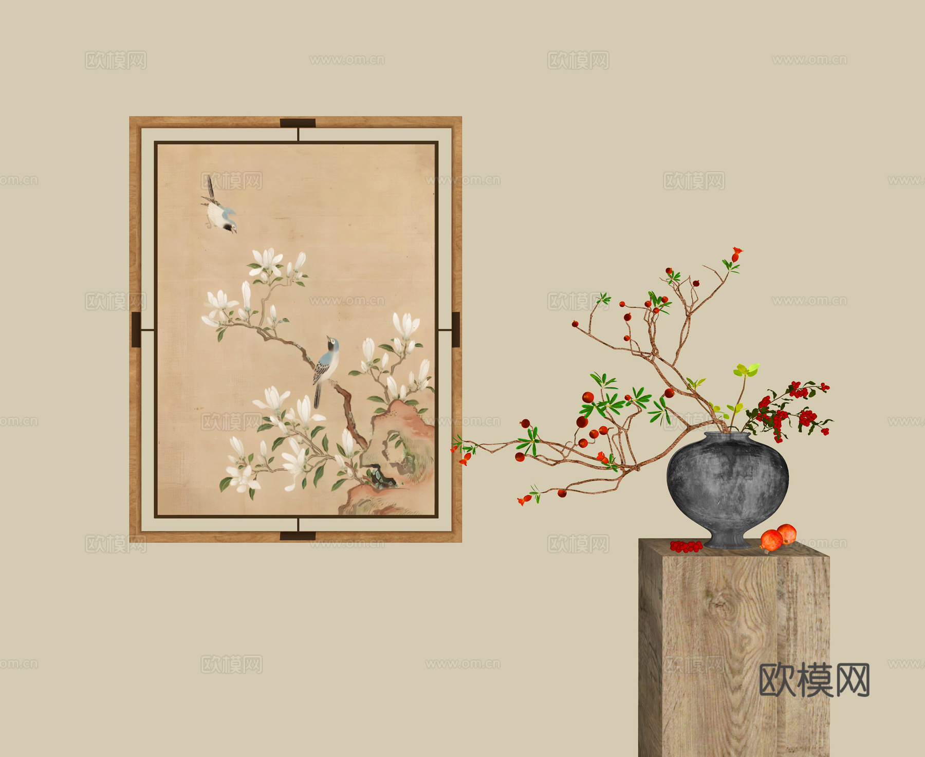 新中式宋式风挂画su模型