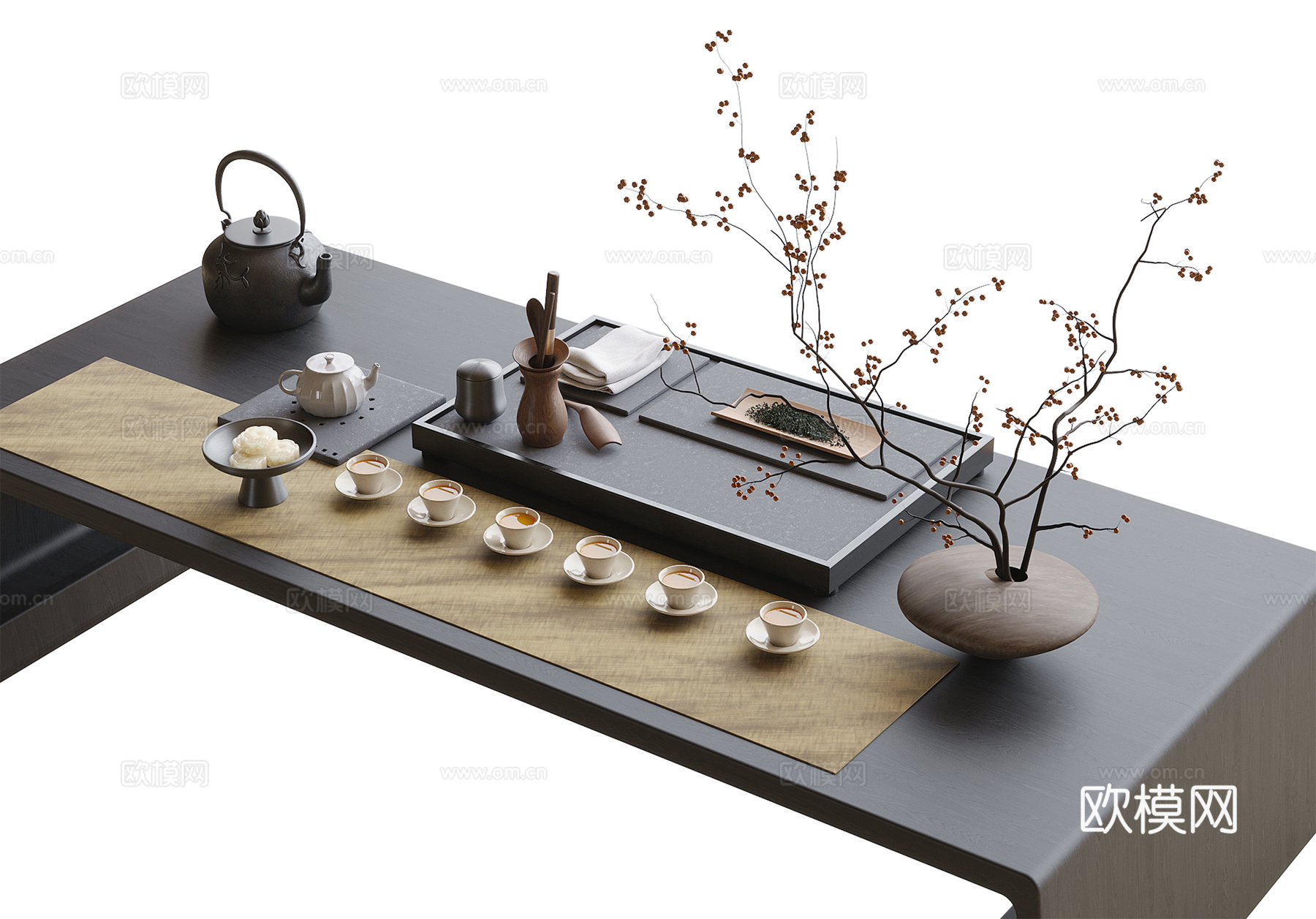 现代茶具摆件 茶杯 茶壶su模型下载（渲染图2）