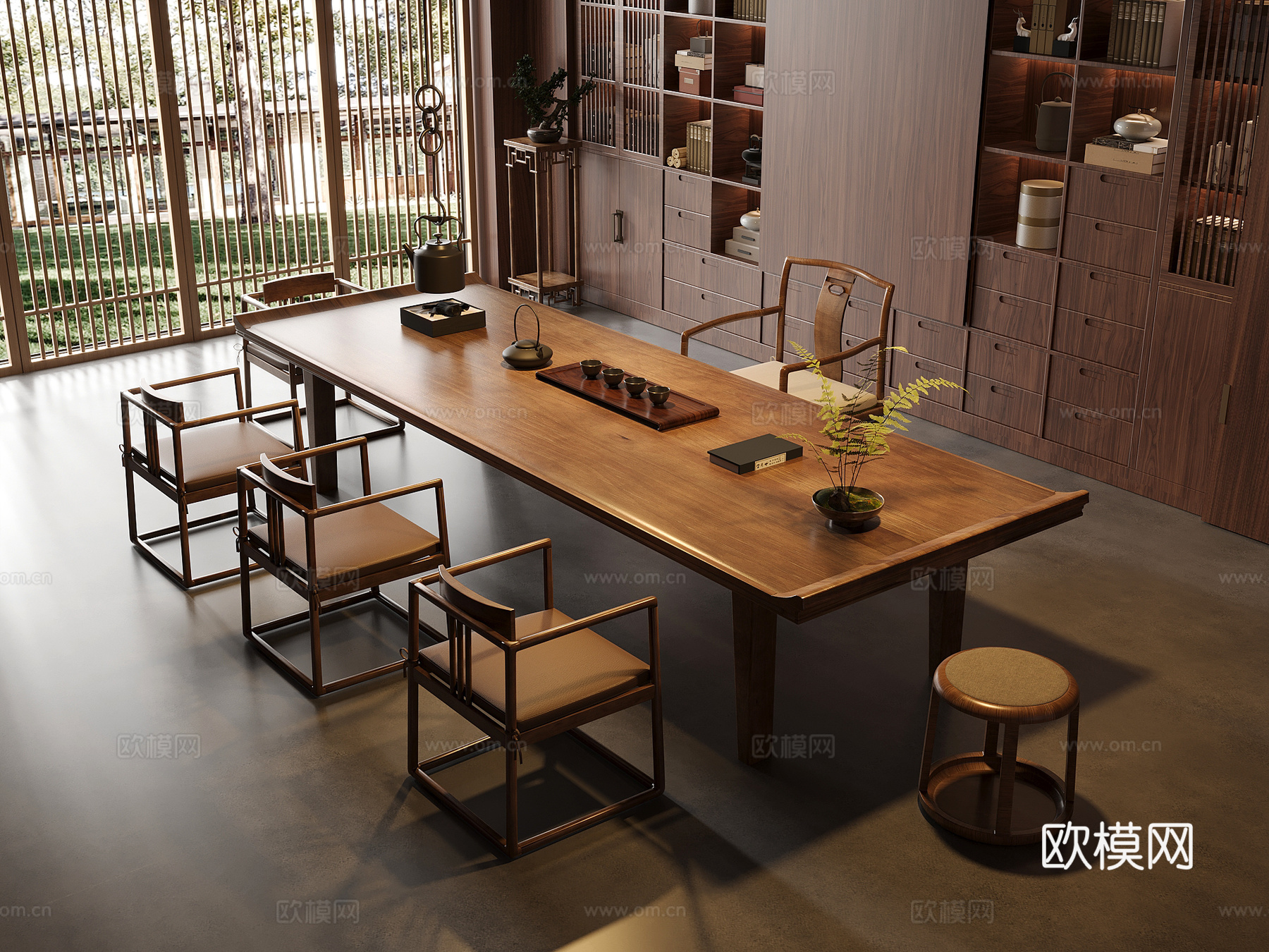 茶桌椅 桌椅3d模型下载（渲染图1）