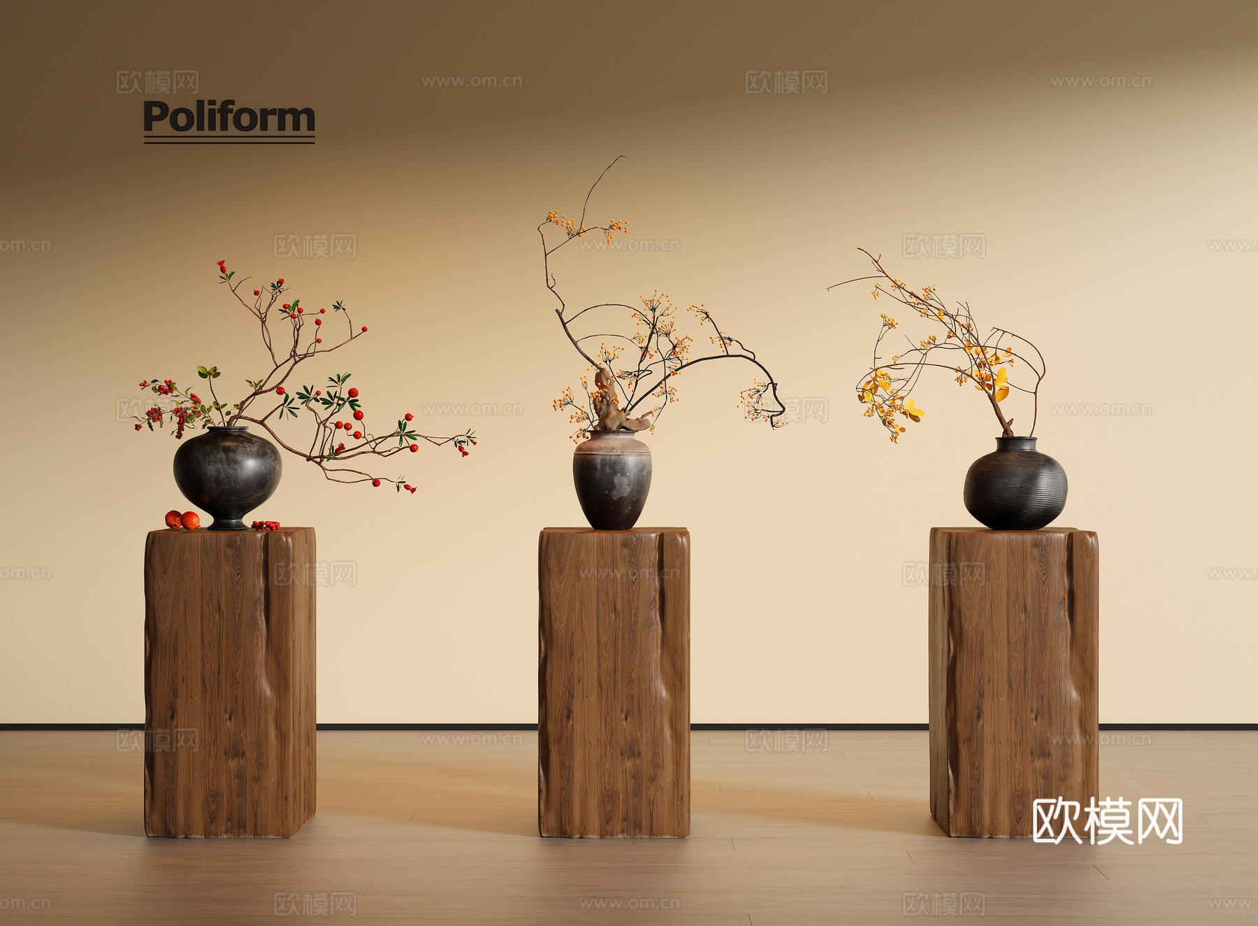新中式宋式风陶罐花艺3d模型