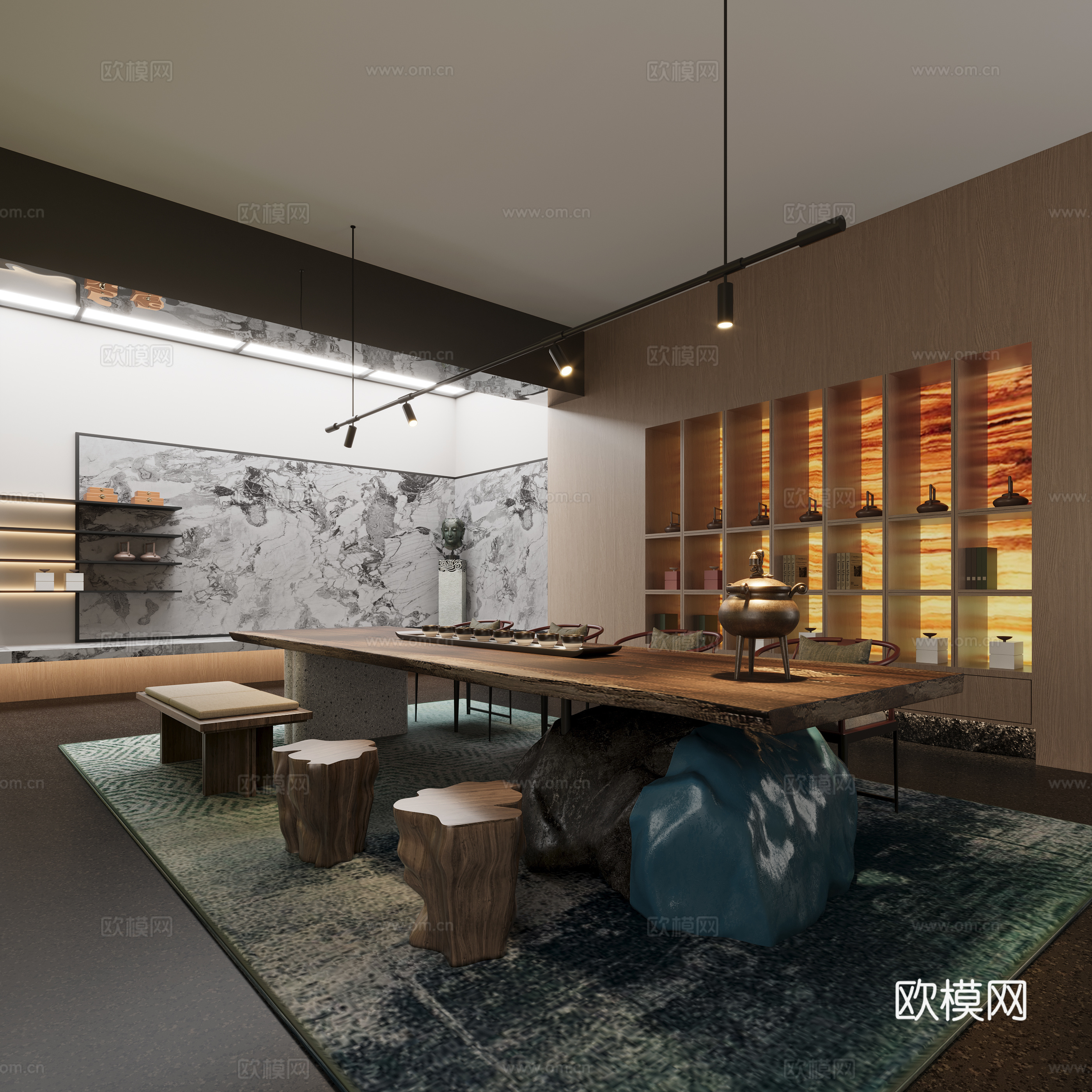 新中式茶室3d模型下载