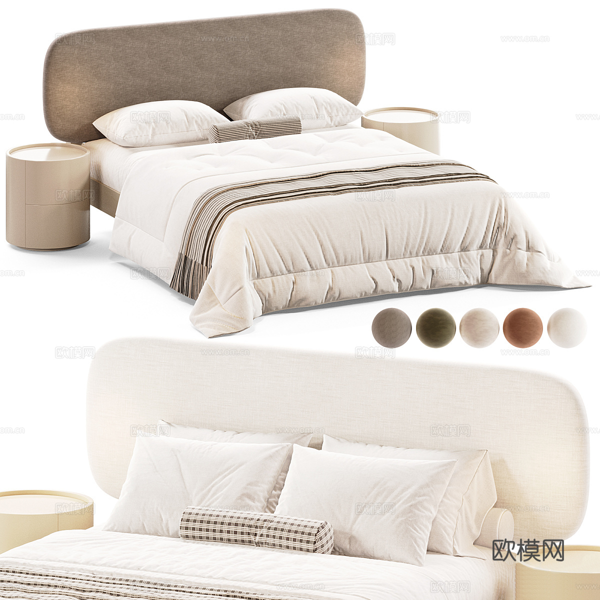 现代奶油风布艺双人床3d模型