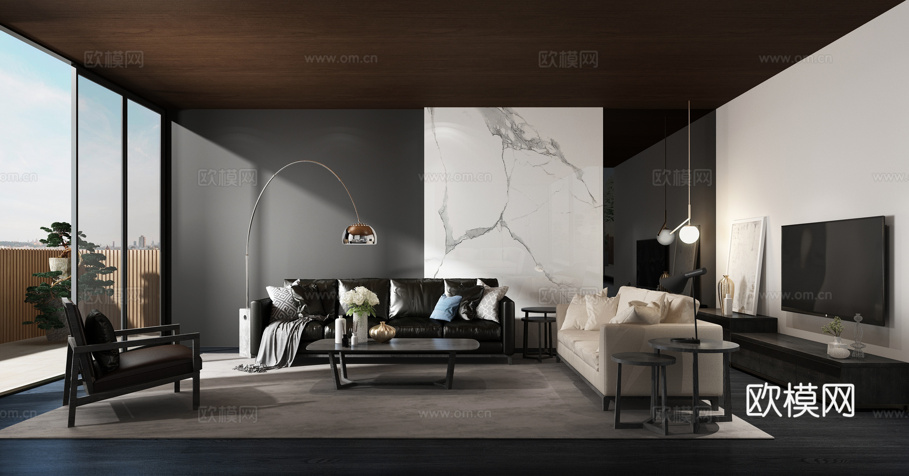 现代沙发组合 单椅 落地灯 茶几3d模型