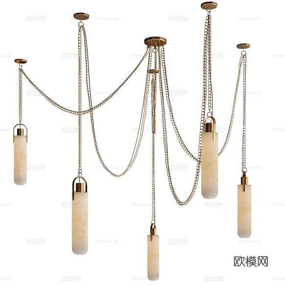 現(xiàn)代輕奢金屬鏈透光石裝飾吊燈3d模型下載(渲染圖1)