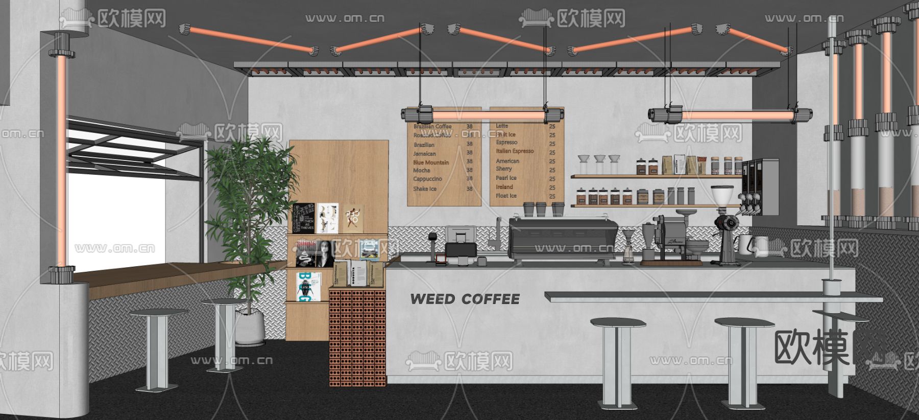 现代咖啡厅su模型下载（渲染图2）