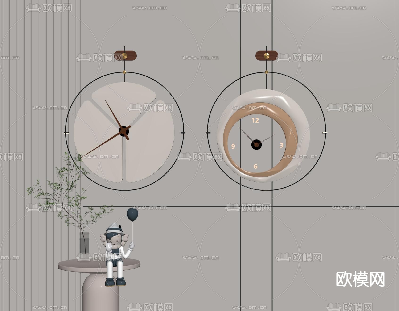 现代墙饰 挂钟su模型下载（渲染图2）
