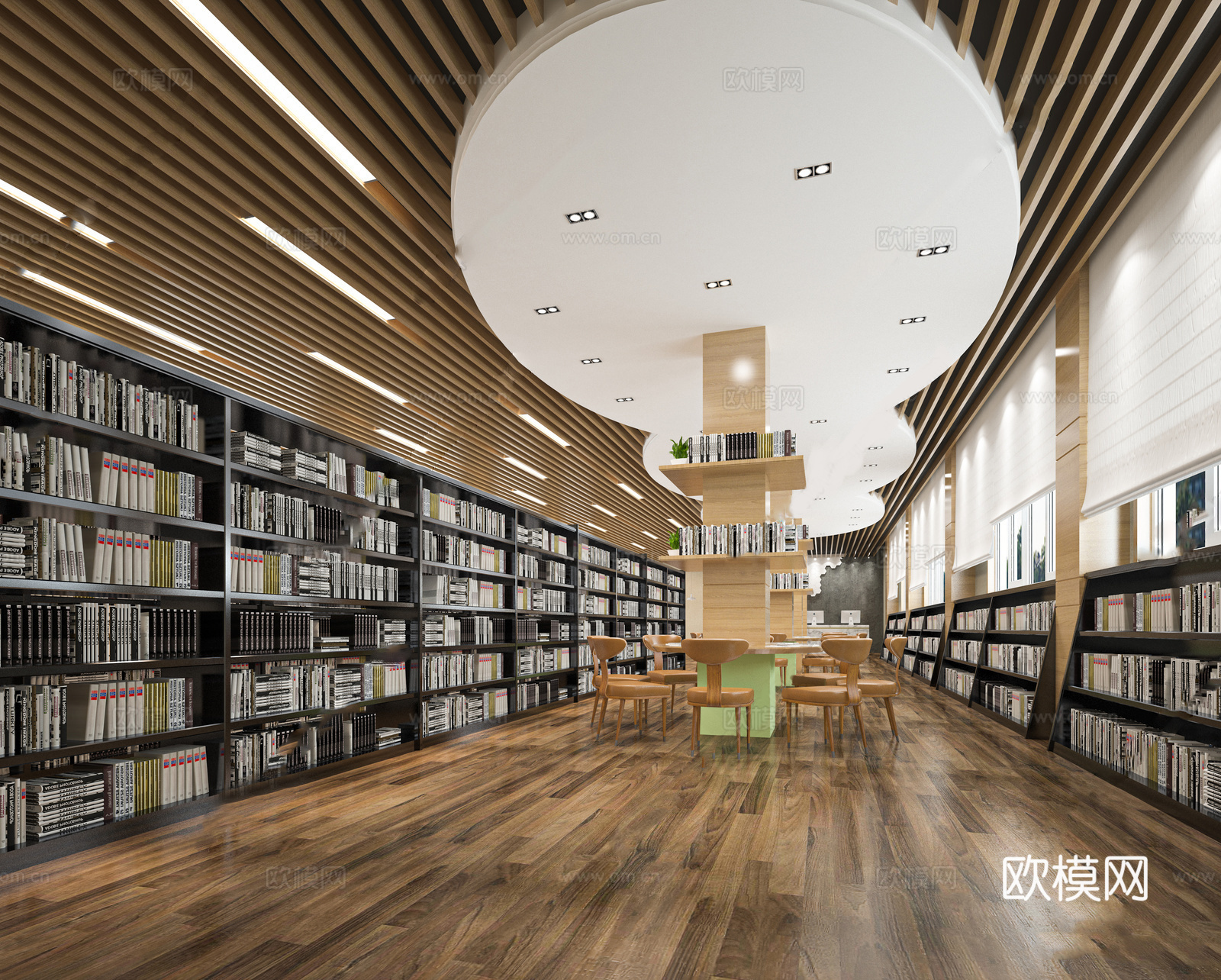 现代图书馆 书店 休闲书吧 图书阅览室 休闲桌椅su模型