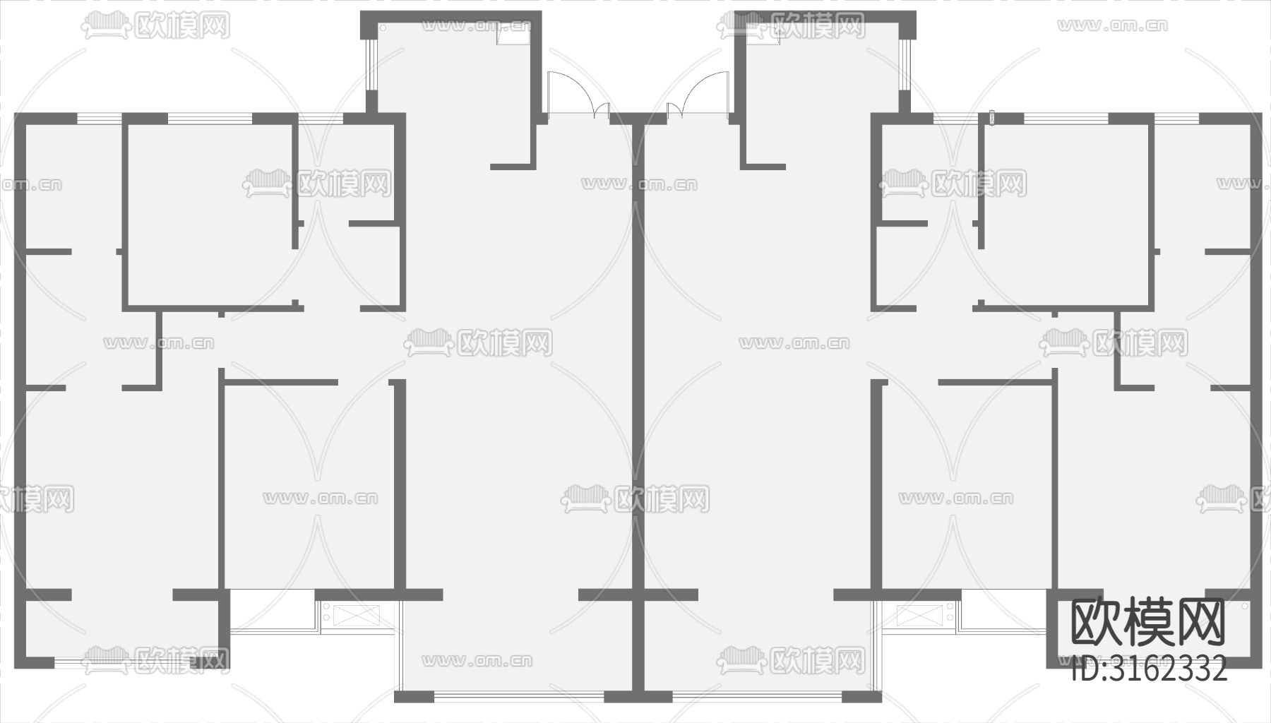 两套打通300平住宅cad平面图下载（渲染图2）