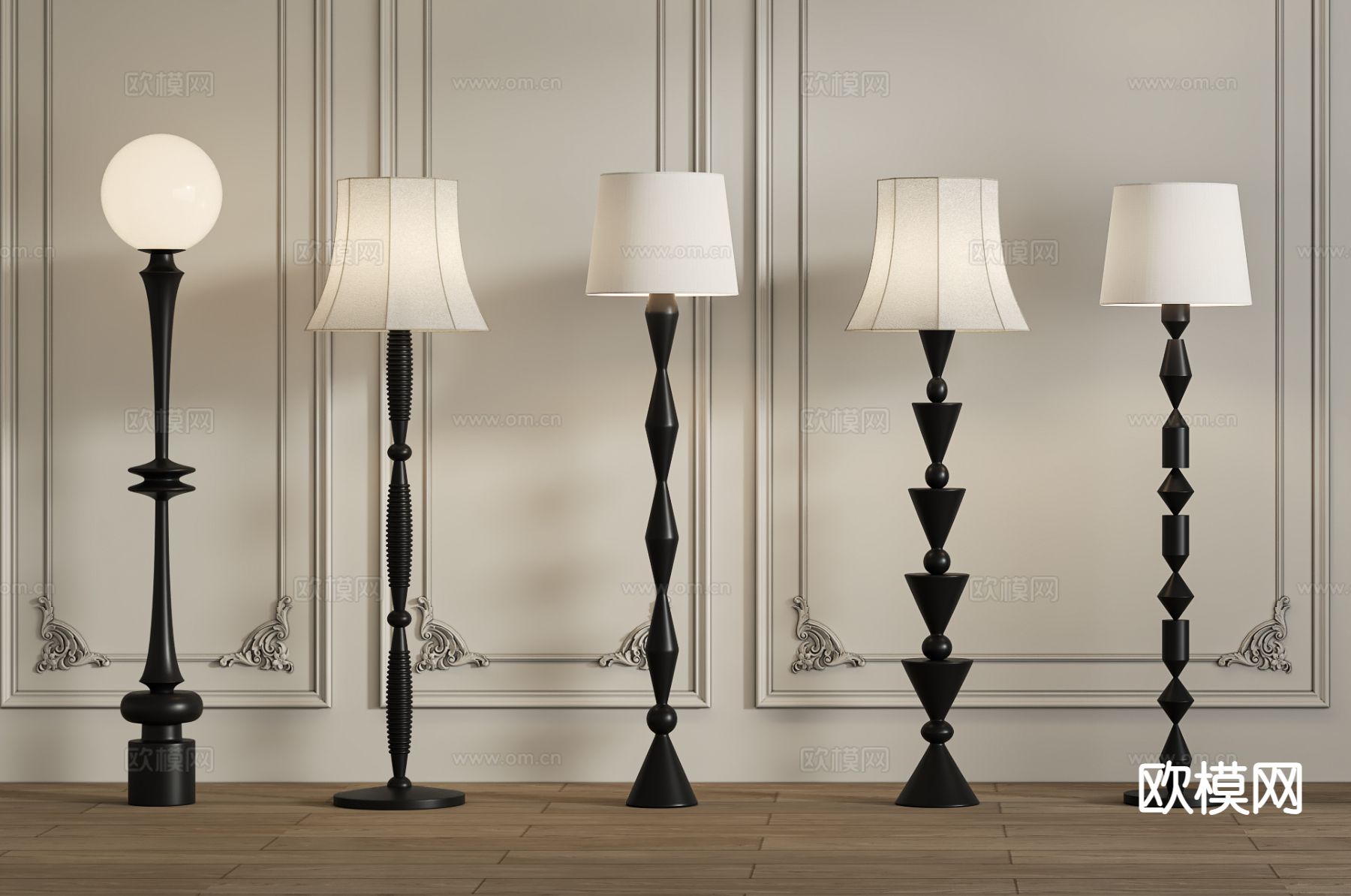 法式落地灯su模型下载（渲染图2）