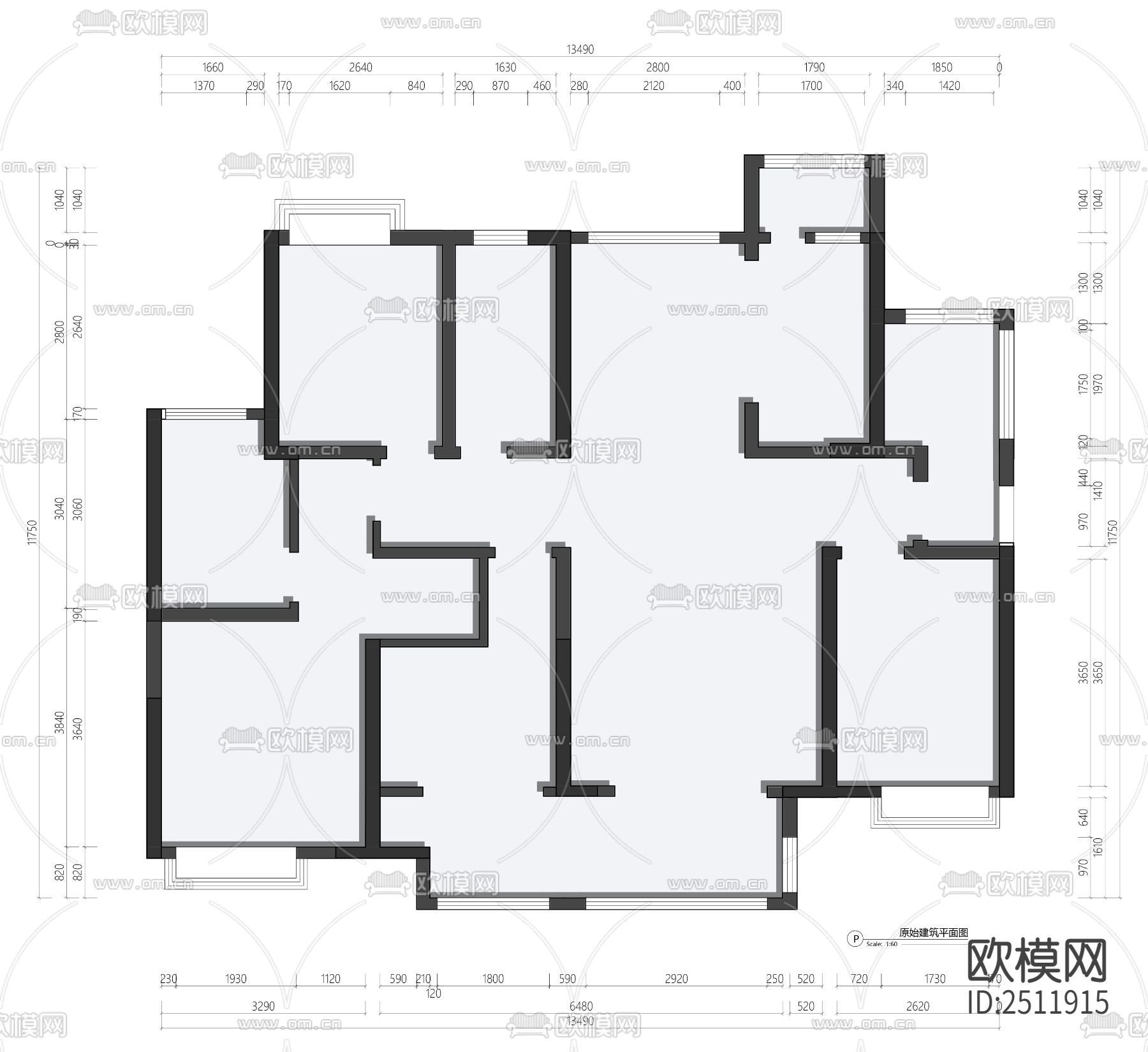 现代143平户型设计cad施工图下载（渲染图2）