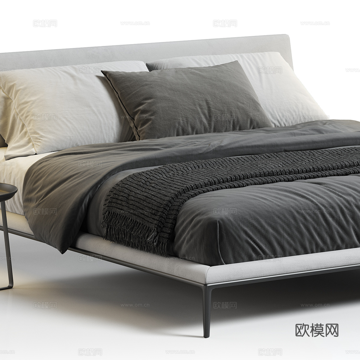 现代意式布艺双人床3d模型
