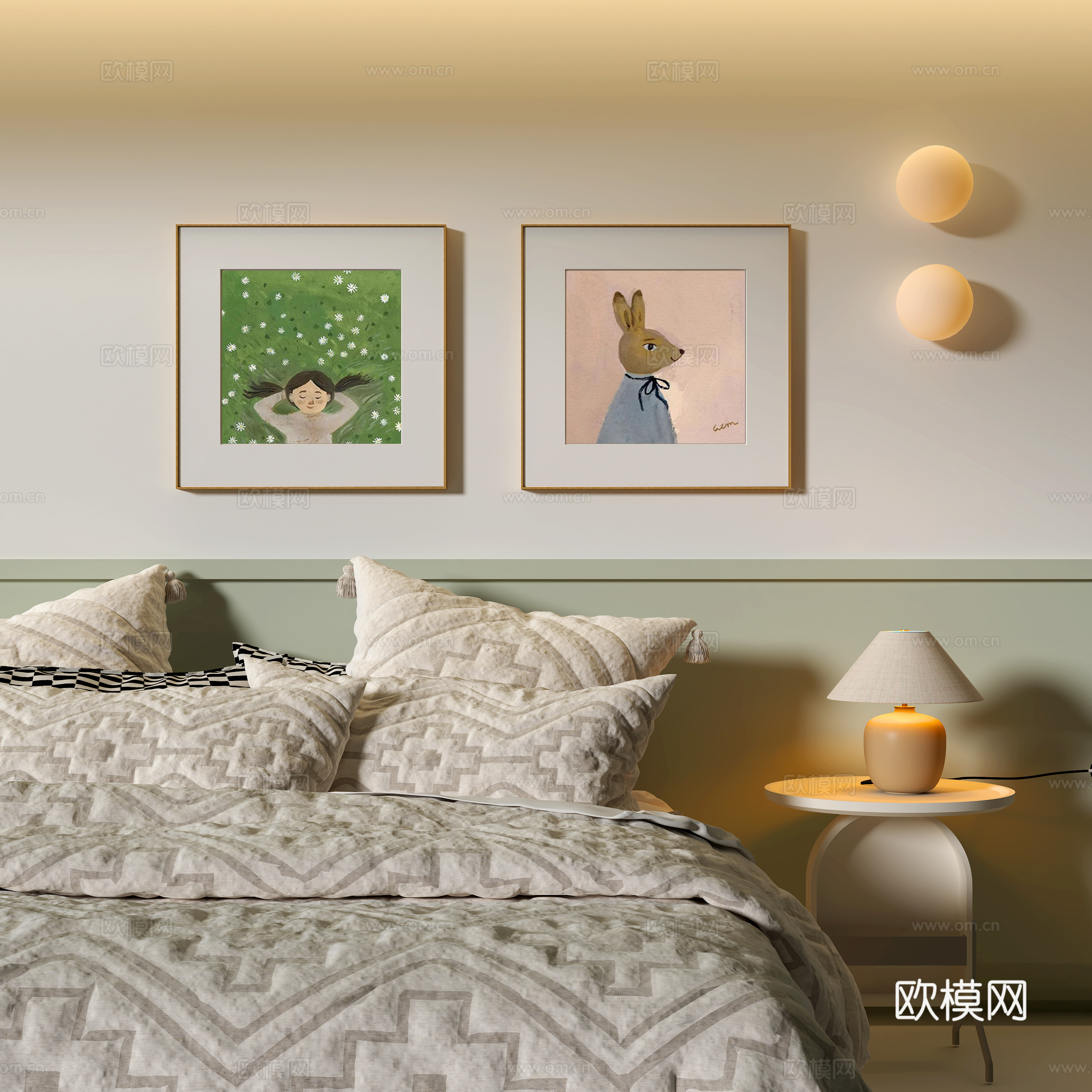 现代卧室装饰挂画 台灯 壁灯3d模型
