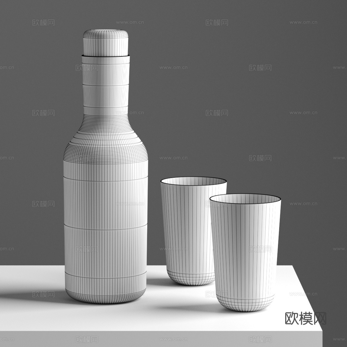 现代极简磨砂玻璃瓶 水杯3d模型