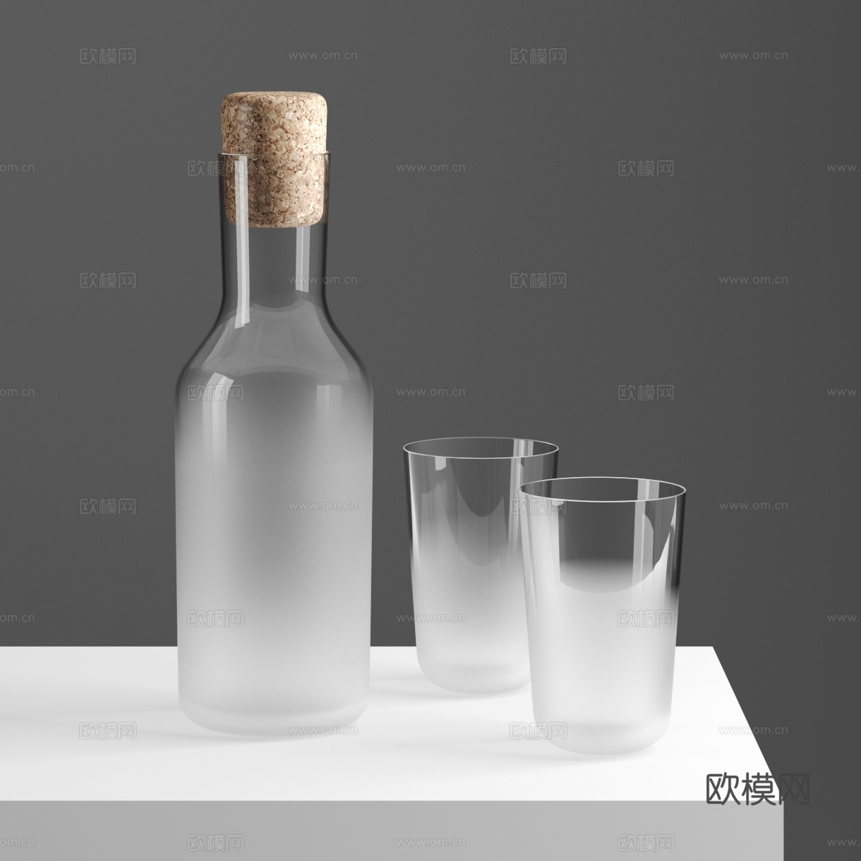 现代极简磨砂玻璃瓶 水杯3d模型