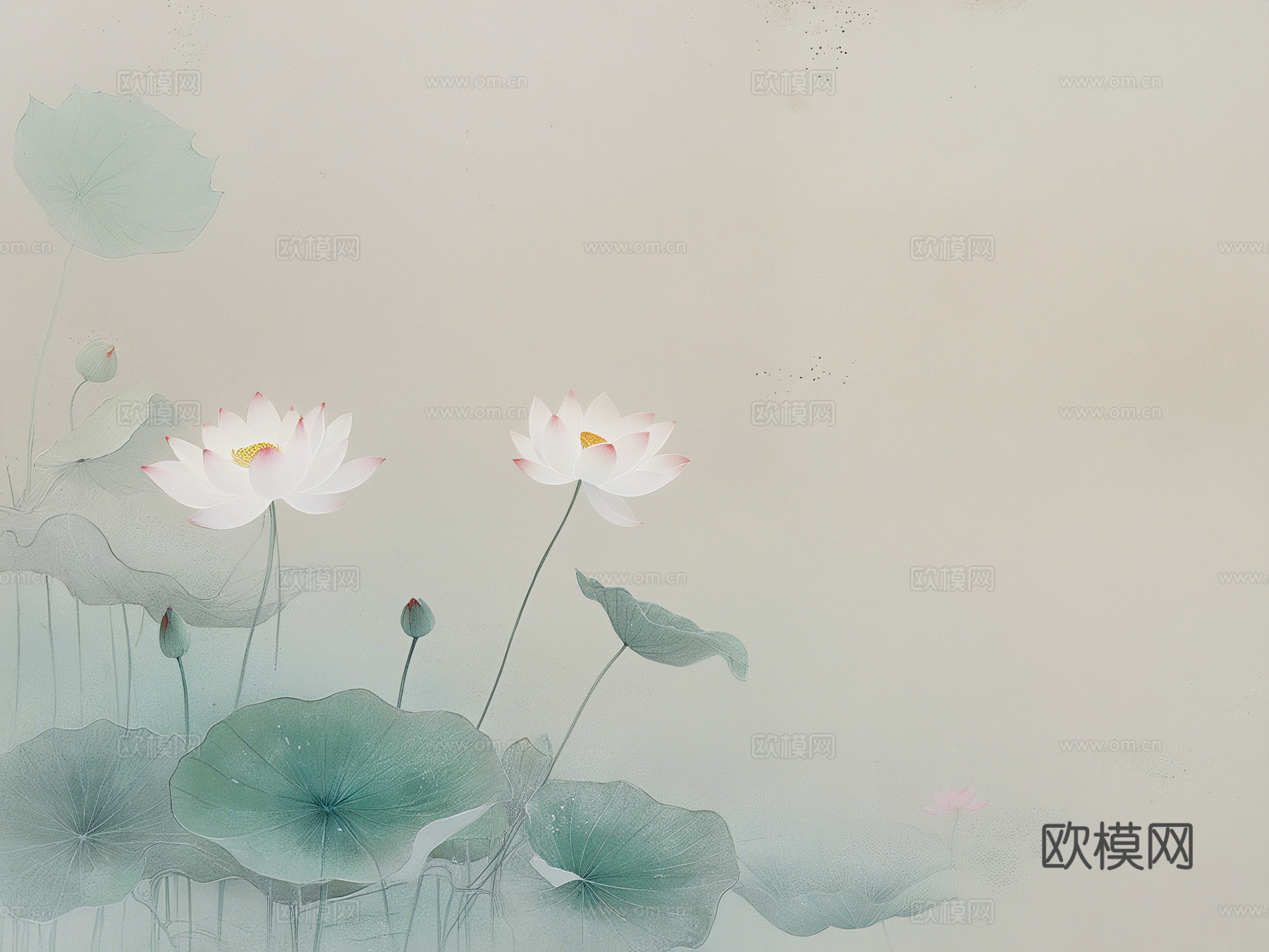 新中式荷花壁画