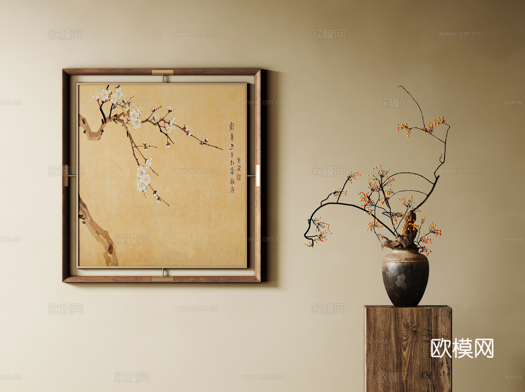 新中式宋式风挂画su模型