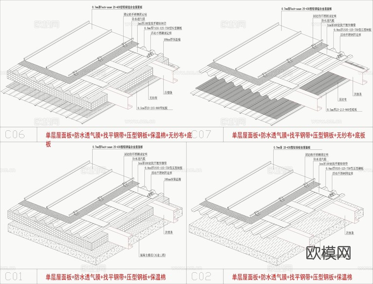 鋁鎂錳屋頂節(jié)點(diǎn)做法cad施工圖下載(渲染圖2)