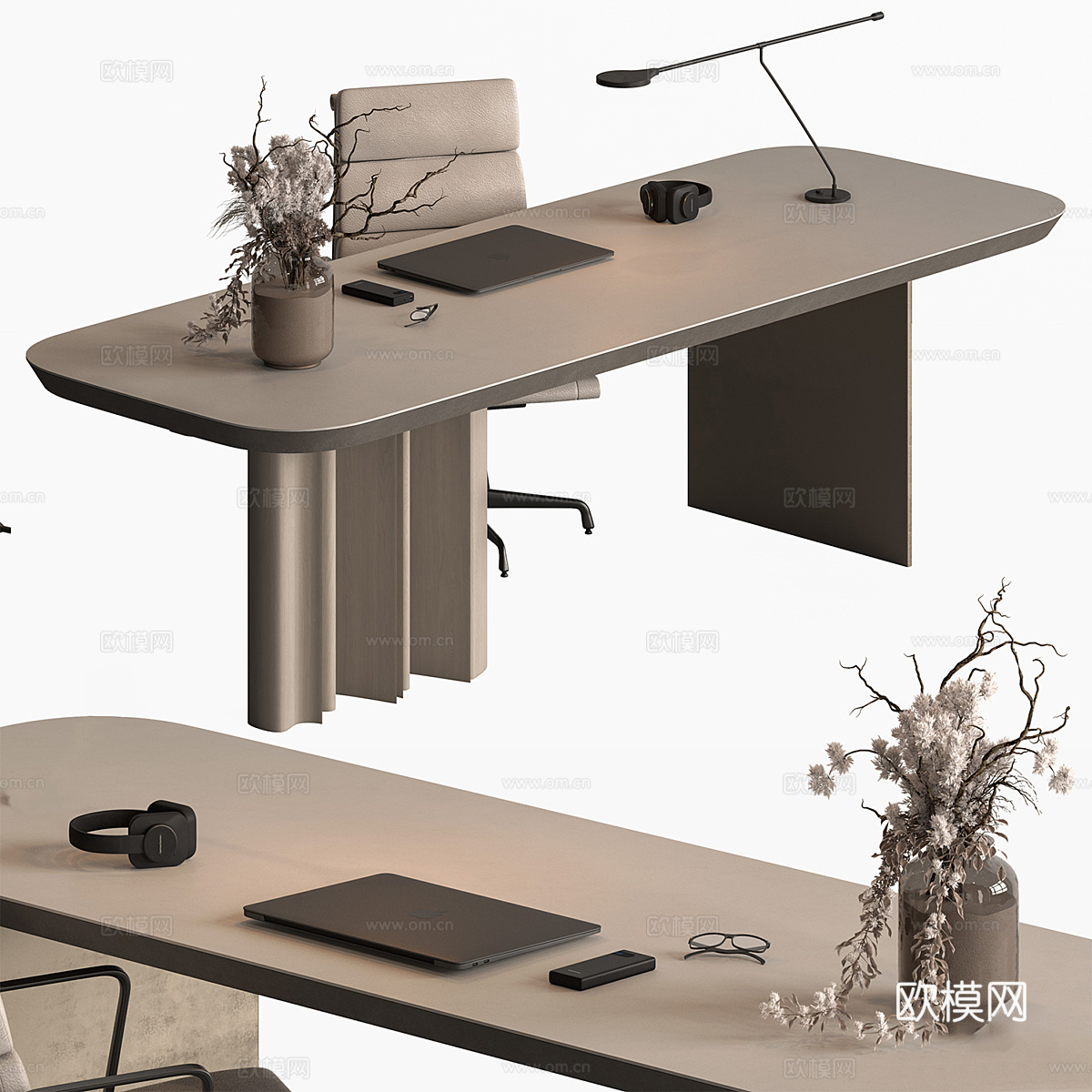 现代意式轻奢书桌椅 办公桌椅3d模型