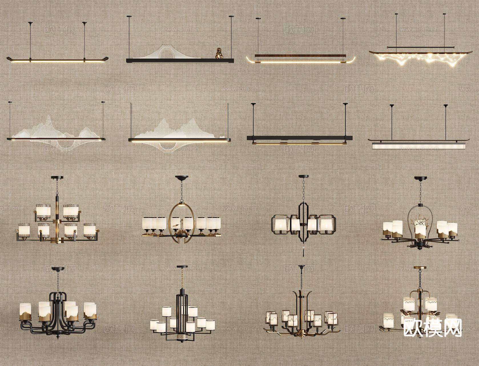 新中式吊灯su模型下载（渲染图2）